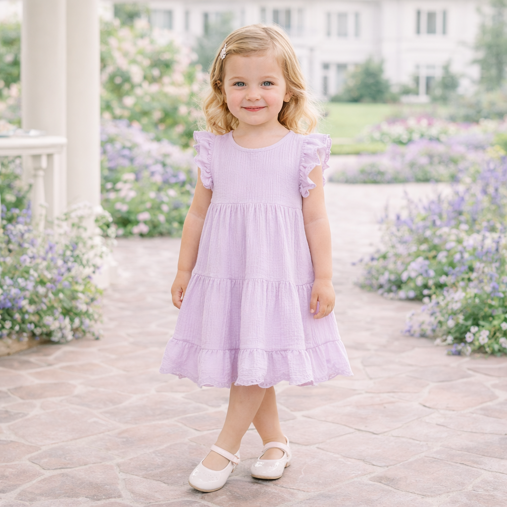 Lavendar Eyelet Flutter Sleeve Gauze Easter Dress