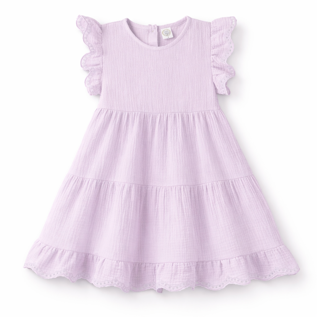Lavendar Eyelet Flutter Sleeve Gauze Easter Dress